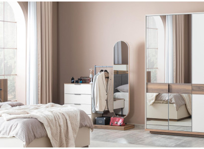 Schlafzimmer Anrichte mit Spiegel Garnitur Holz Modernes Weiß Möbel