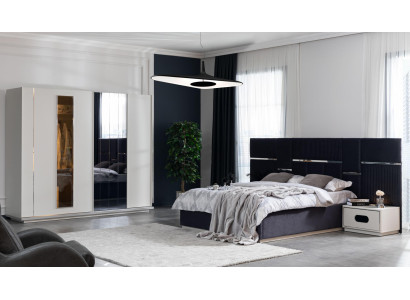 Schlafzimmer Set Bett 2x Nachttische Kleiderschrank 4tlg Design neu