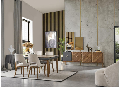 Tisch 4x Stühle 8tlg Esszimmer Set Gruppe Garnitur Sitzgruppe Braun