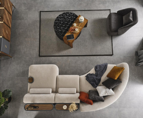Ecksofa L Form Design Couch Holz mit Textil Polster neu Möbel weiß