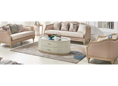 Creme Couchtisch Ovaler Wohnzimmer Tisch Glastisch Couchtische Möbel