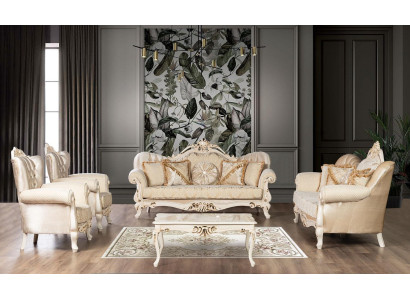 Beige Sofagarnitur Set 4tlg. Sofa Set Couch Polster Möbel Klassische Sofas Samt