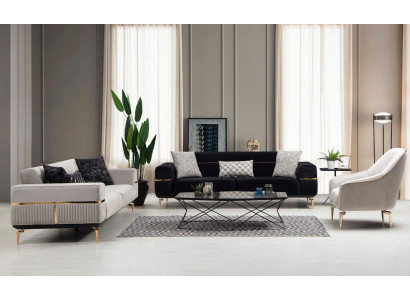 Luxus Sofagarnitur Sofa Polster Gruppe Sofas 3+3+1 Sitzer Sessel 3tlg. Samt Set