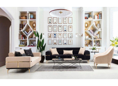 Sofagarnitur Komplette Sitzgruppe Sofa 3+3+1 Sitz Sessel Stoff Couch Couchen Neu
