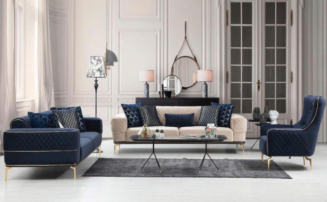 Garnitur Sofagarnitur Sofa Sofas 3+1 Sitzer Sessel Stoff Holz Modern Polyester