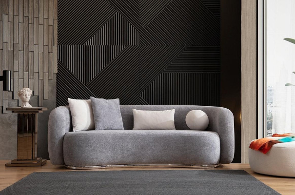 Sofa 4 Sitzer Polstersofa Grau Textill Sitz Design Stoff Modern Couch Sofas