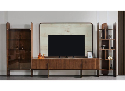 Wohnzimmer Set 4tlg. Vitrine TV Lowboard TV Rahmen Bücherschrank Modern
