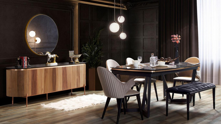 Luxuriös Esszimmer Set Besteht aus Esstisch 4x Stühle und Anrichte 7tlg