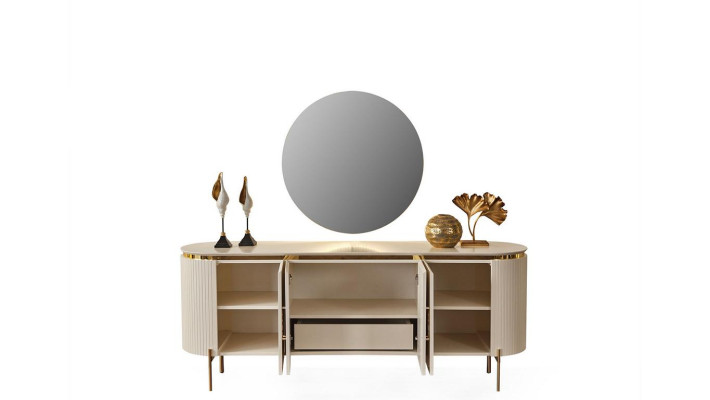 Besteht aus Esszimmer Set Besteht aus Beige Farbe Anrichte und Spiegel
