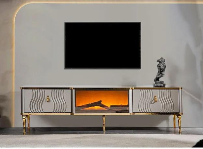 Weißes TV Sideboard goldene MDF Spanplatte + Metall Wohnzimmer TV Möbel