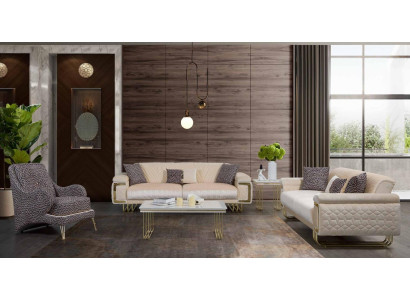 Designer Wohnzimmer Garnitur Luxus Dreisitzer Couchtisch Beistelltisch