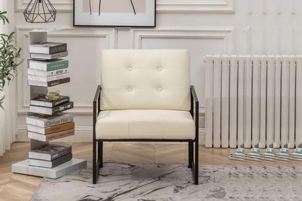  Exklusiver Sessel Wohnzimmer moderner Stil beige Textil Metallbeine
