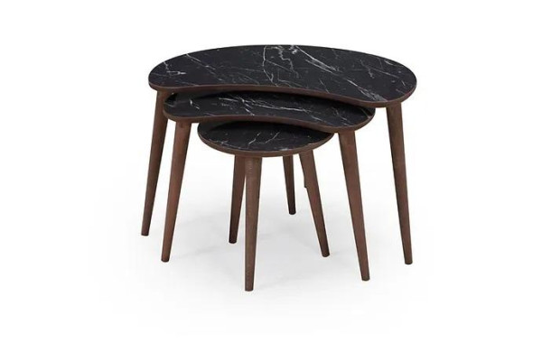  Couchtische 3 x Set aus schwarzem Holz luxuriöses Wohnzimmertisch-Set