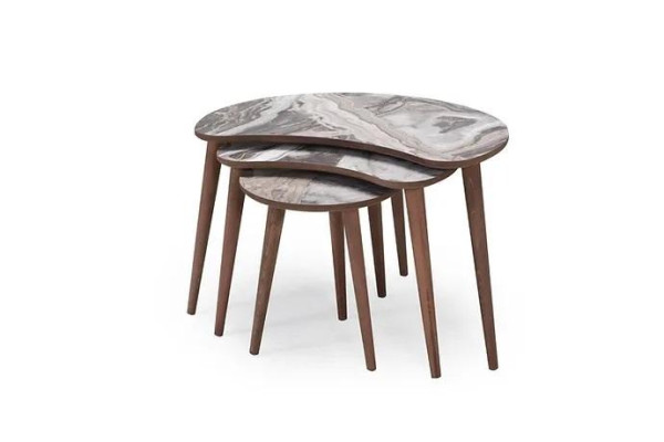  Nierenförmige Couchtische 3 x Set Beistelltische Wohnzimmer Beige Neu