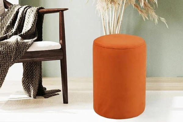  Orangefarbener Sitzhocker neuer hochwertiger Hocker Textil Spanplatte