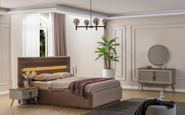  Beige Schlafzimmer Luxus Möbel Designer Doppelbett 2x Nachttische 5tlg