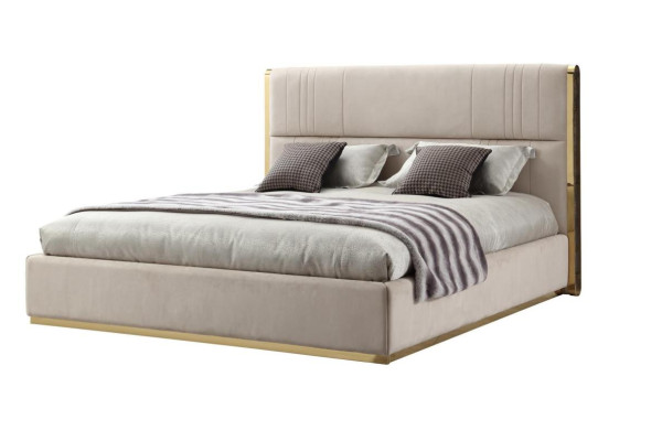 Schlafzimmer Set Bett Grau Metall Stoff Design Luxus 2x Nachttische 3tlg. Neu-
