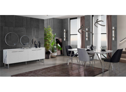 Grau-Weiße Esszimmer Möbel Kommode Esstisch Luxuriöse Polsterstühle