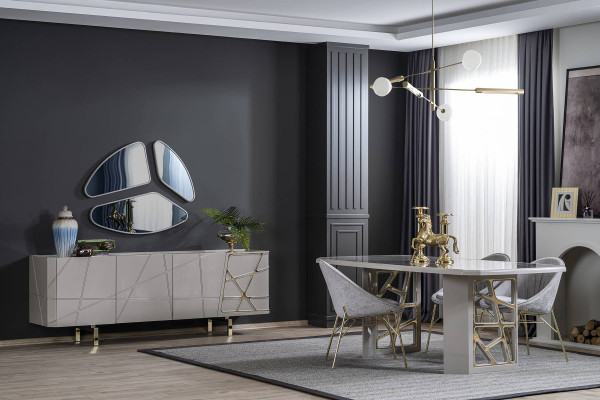 Graue Esszimmer Möbel Luxuriöse Essgruppe Esstisch 4x Stühle Sideboard