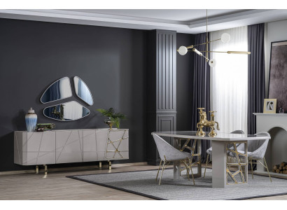 Graue Esszimmer Möbel Luxuriöse Essgruppe Esstisch 4x Stühle Sideboard