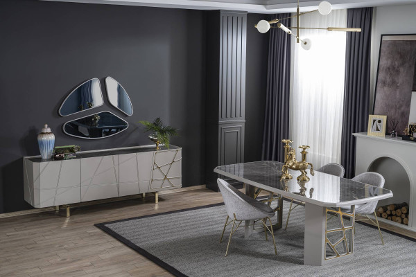 Graue Esszimmer Möbel Luxuriöse Essgruppe Esstisch 4x Stühle Sideboard