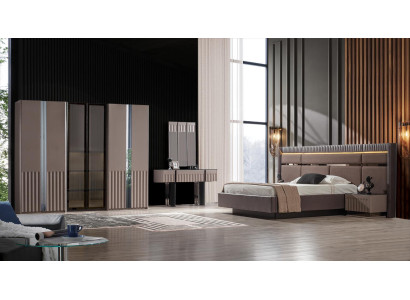 Braunes Schlafzimmer Set Bett Nachttische Kleiderschrank Schminktisch