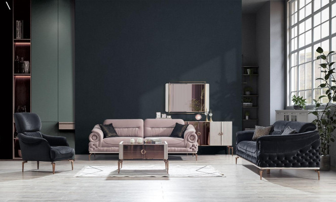 Stilvolles Wohnzimmer Set Designer Dreisitzer Polster Sessel Couchtisch