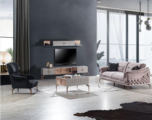 Edle Wohnzimmer Garnitur Luxus Polster Sofa Designer Sessel TV-Lowboard