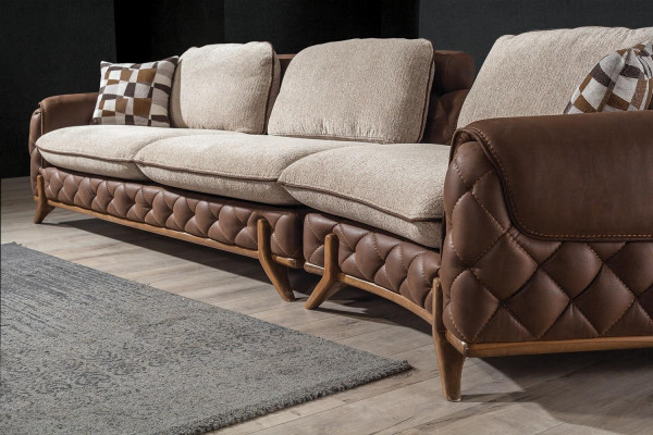 Braunes Wohnzimmer Set Designer Leder Viersitzer Sofa Couchtisch 2tlg