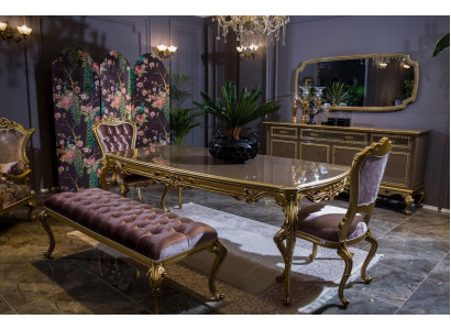 Klassische Esszimmer Garnitur Tisch Stuhl Set Kommode Spiegel Hocker 6tlg