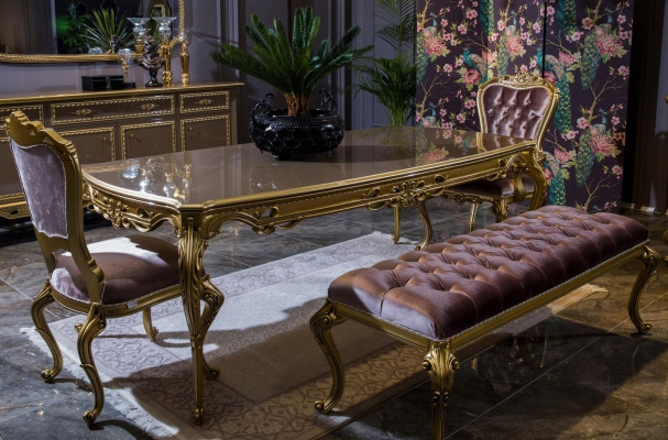 Klassische Esszimmer Garnitur Tisch Stuhl Set Kommode Spiegel Hocker 6tlg