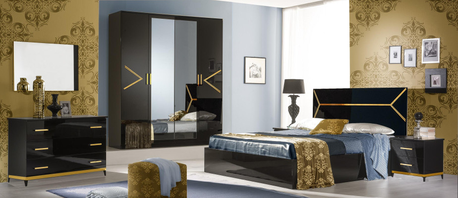 Klassisches Schlafzimmer Set Garnitur Luxus Modern Stil Bett 6 tlg. Holz Kommode