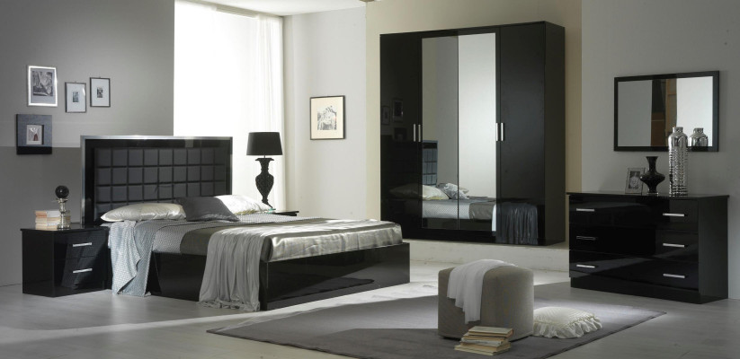 Schlafzimmer Möbel 3tlg. Set Hotel Bett + 2 Nachttische Hochglanz Betten Italien
