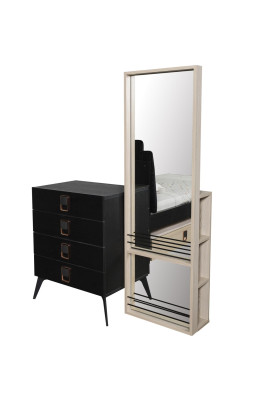 Kommode mit Spiegel Jugendzimmer Schwarz Möbel Holz Regal Kommoden 