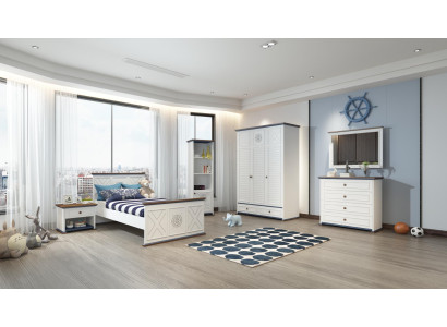Jugendzimmer Komplett Einzelbett Kleiderschrank Kommode mit Spiegel Design 6tlg