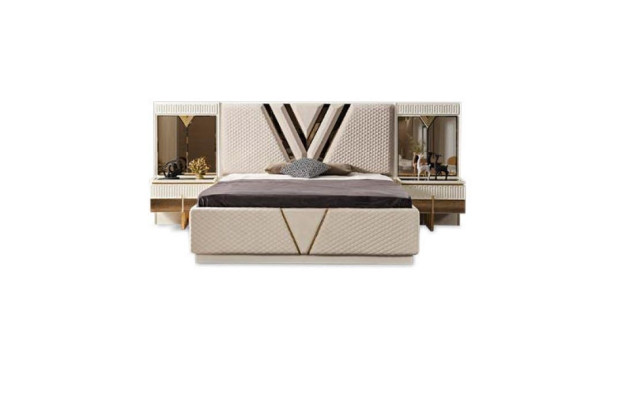 Schlafzimmer 4 tlg.Set Polster Bett 2x Nachttische Kleiderschrank Luxus