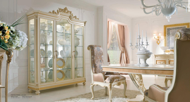 Luxus Essgruppe Esszimmer Esstisch Stuhl Vitrine Kommode Set 7tlg Beige