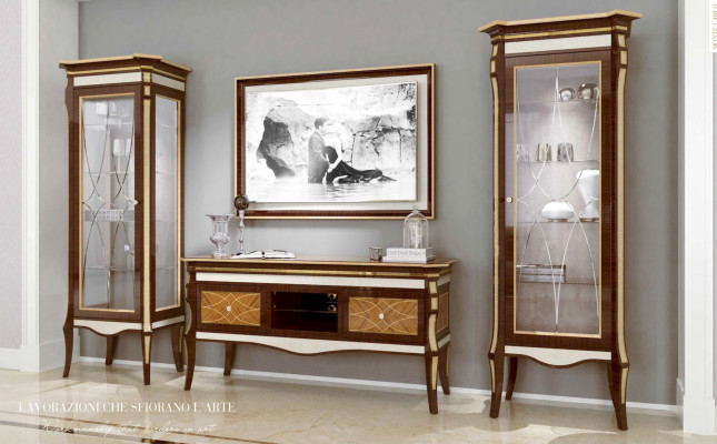 Garnitur Wohnzimmer TV Ständer Braun RTV Lowboard Vitrine Set 3tlg