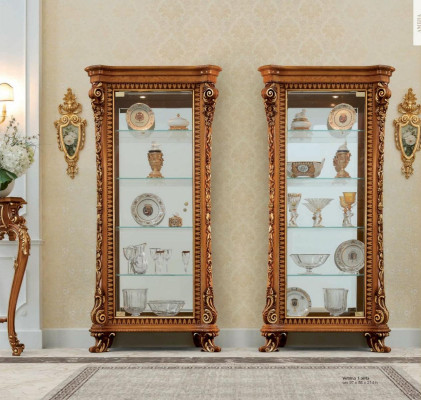 Vitrine Schränke Vitrinen Holz Luxus Wohnzimmer Möbel Gold Schrank