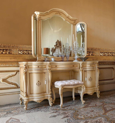 Luxus Schminktisch Spiegel Frisiertisch Beige Schlafzimmer Set