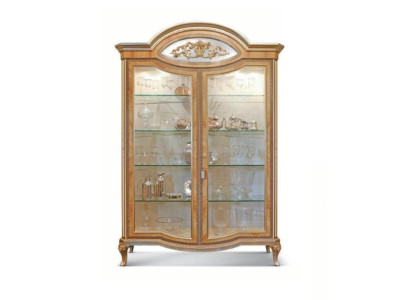 Vitrine Luxus Schränke Vitrinen Holz Wohnzimmer Möbel Gold Beige