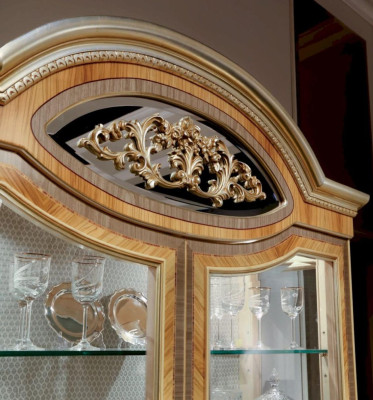 Vitrine Luxus Schränke Vitrinen Holz Wohnzimmer Möbel Gold Beige