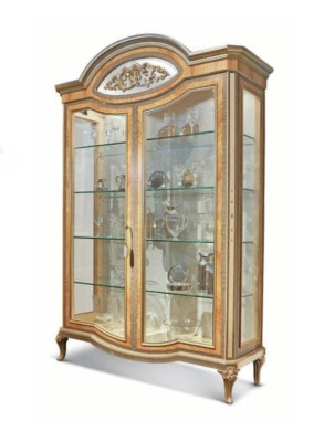 Vitrine Luxus Schränke Vitrinen Holz Wohnzimmer Möbel Gold Beige