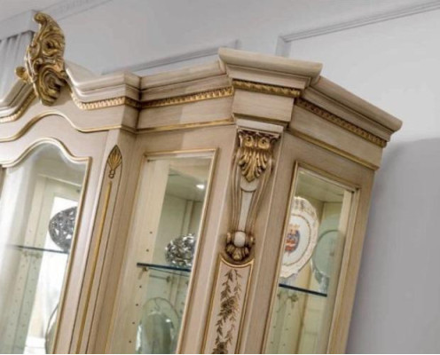 Vitrine Luxus Schränke Vitrinen Holz Wohnzimmer Möbel Beige Barock