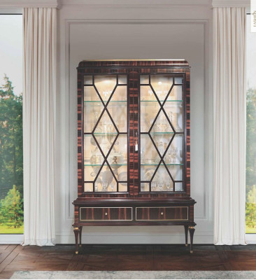 Vitrine Schränke Vitrinen Luxus Schrank Wohnzimmer Holz Braun Glas