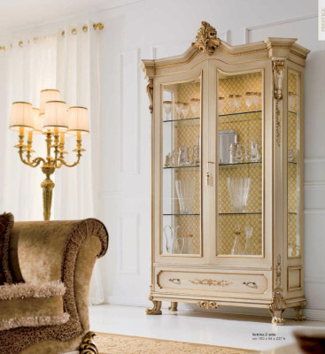 Vitrine Luxus Schränke Vitrinen Holz Wohnzimmer Schrank Beige Barock