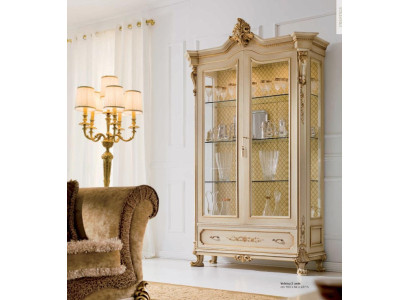 Vitrine Luxus Schränke Vitrinen Holz Wohnzimmer Schrank Beige Barock
