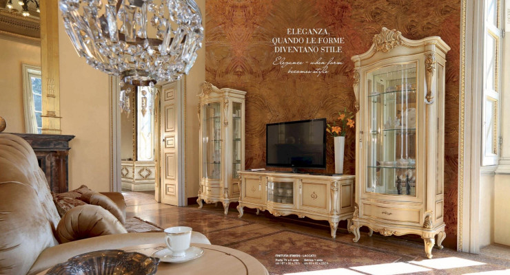 Vitrine Luxus Schränke Holz Vitrinen Wohnzimmer Möbel Beige Barock