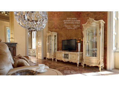 Vitrine Luxus Schränke Holz Vitrinen Wohnzimmer Möbel Beige Barock