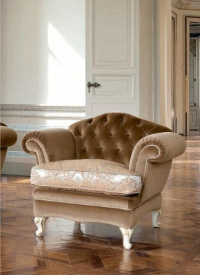 Sessel Sitzer 1 Sitz Chesterfield Wohnzimmer Braun Polyester Stoff 